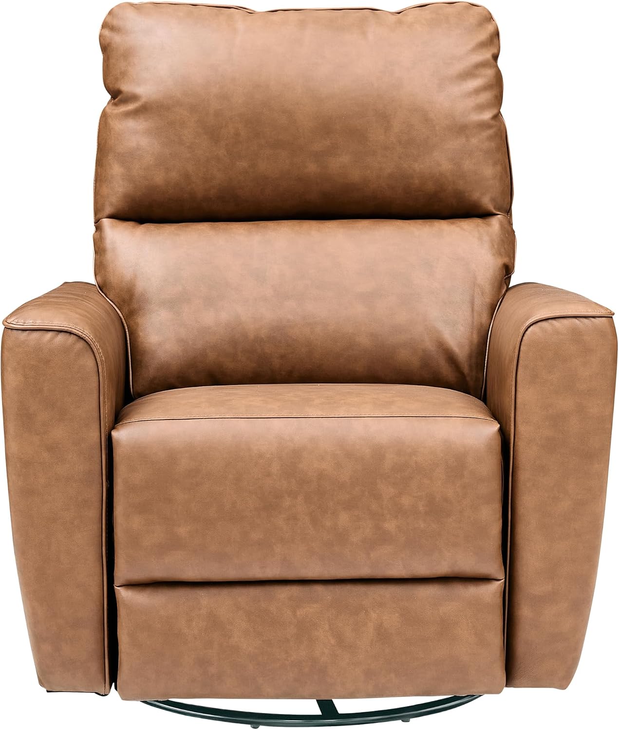 Power Recliner Chair Swivel Glider Upholstered Faux Leather Nursery Rocker Reclining Sofa Chair with Charging Port, Curved Armrests & Padded Backrest for Living Room and Bedroom (Brown)