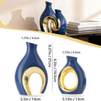 Hollow Ceramic Vase Set of 2,Nordic Modern Boho Decorative Ceramic Aesthetic Flower Vase for Home Decor,Minimalist Centerpiece Table Decorations,Wedding,Living Room,Bookshelf,Entryway (Blue)