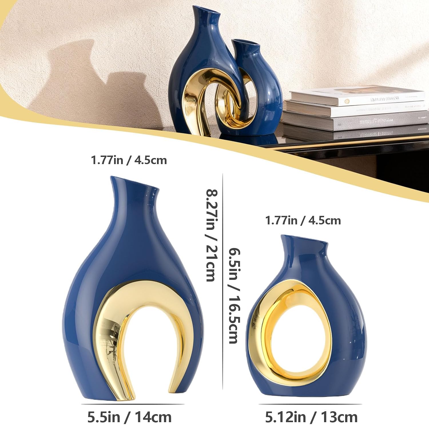 Hollow Ceramic Vase Set of 2,Nordic Modern Boho Decorative Ceramic Aesthetic Flower Vase for Home Decor,Minimalist Centerpiece Table Decorations,Wedding,Living Room,Bookshelf,Entryway (Blue)