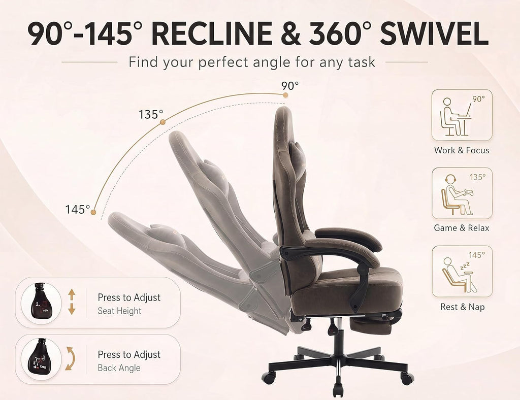 Office Desk Computer Gaming Chair for Adults, Ergonomic High Back Gamer Chair with Massage and Pocket Spring Cushion, Swivel Comfy Video Game Chairs with Footrest and Lumbar Support (Pro Grey)