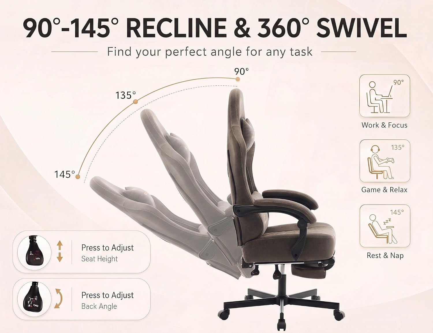 Office Desk Computer Gaming Chair for Adults, Ergonomic High Back Gamer Chair with Massage and Pocket Spring Cushion, Swivel Comfy Video Game Chairs with Footrest and Lumbar Support (Pro Grey)