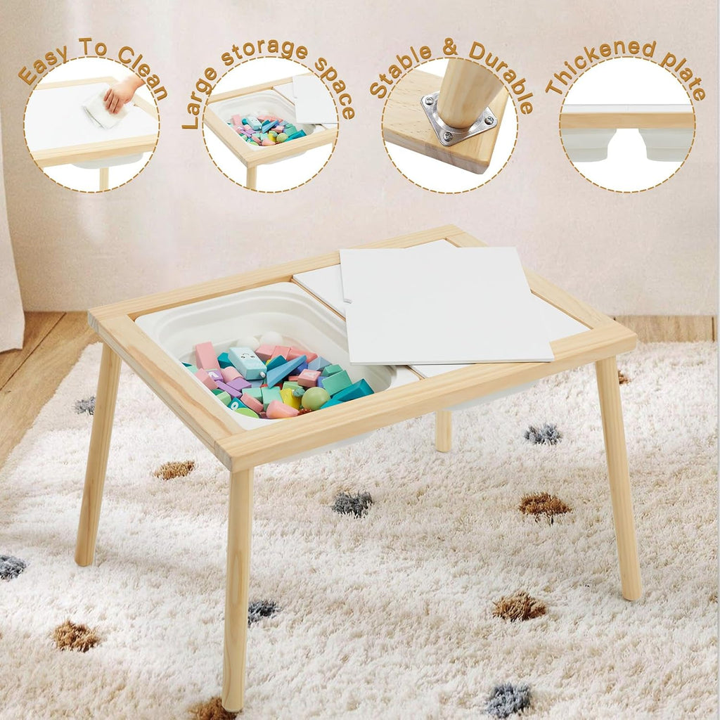 Frogprin Sensory Table for Toddlers 1-3, Kids Table with 3 Storage Bins Writable Lids, Sensory Activity Table, Play Sand Table for Indoor Outdoor