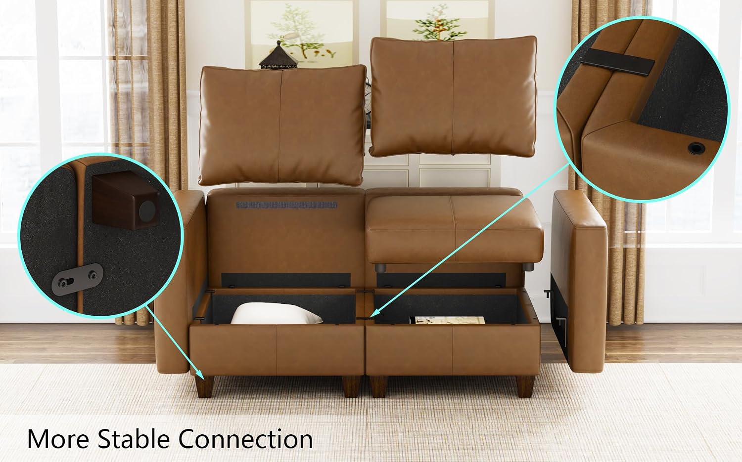 EASE MOOSE Leather Modualr Sectional Couch Sofa with Storage Ottomans,Faux Leather Sectional Sofa Brown U Shaped Modular Couch