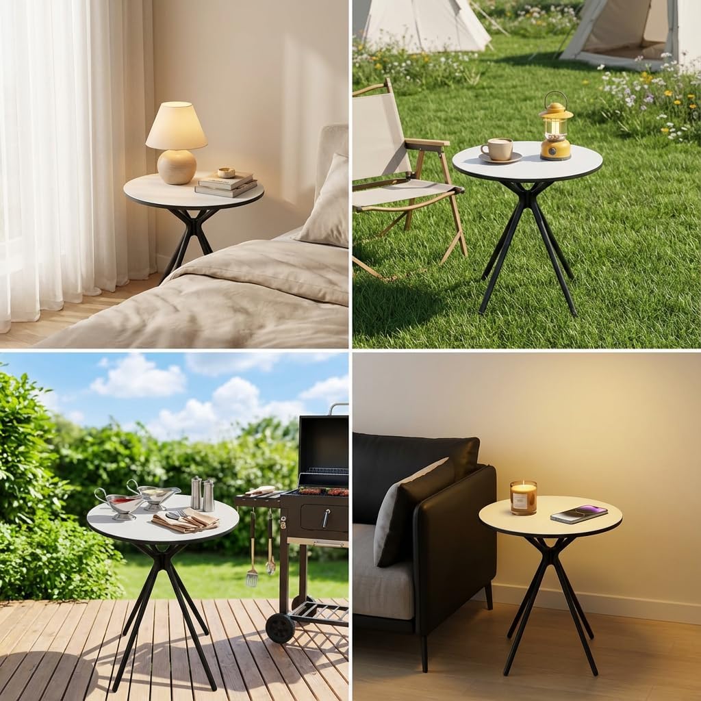 Oval Side Table, 10mm HPL Tabletop End Table, 110 lbs Detachable Small Side Table for Small Spaces with X-Shaped Iron Legs, Waterproof Scratch-Resistant Table for Living Room Bedroom Camping Picnic