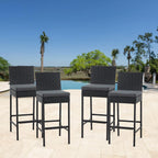 ECOTOUGE Outdoor Bar Stools Set of 4, Wicker Woven Patio Stools & Patio Bar Chairs with Seat Cushion and Cozy Footrest, Rattan Furniture Armless Counter Height for Pool Lawn Porch Backyard, Black