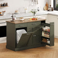 4 EVER WINNER 53" Kitchen Island with Storage, Rolling Kitchen Island with 3-Large Spice Racks and Trash can, Portable Island for Kitchen with Adjustable Shelves, Green