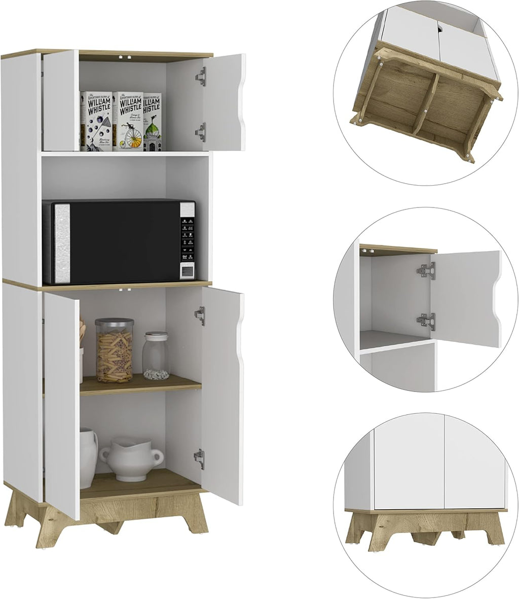 Modern Kitchen Pantry, Storage Cabinet with 4 Doors, Particle Board, for Dining Room, Easy to Clean, White