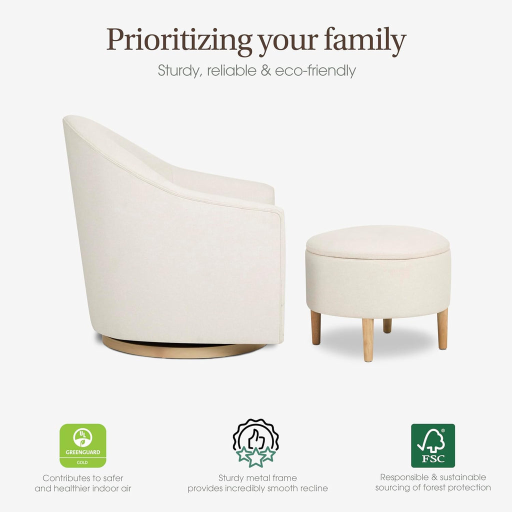 Evolur Luna Swivel Chair & Ottoman with 360-degree Swivel and Soft, Plush Fabric and Sleek Design, Sturdy Wooden Base
