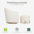 Evolur Luna Swivel Chair & Ottoman with 360-degree Swivel and Soft, Plush Fabric and Sleek Design, Sturdy Wooden Base