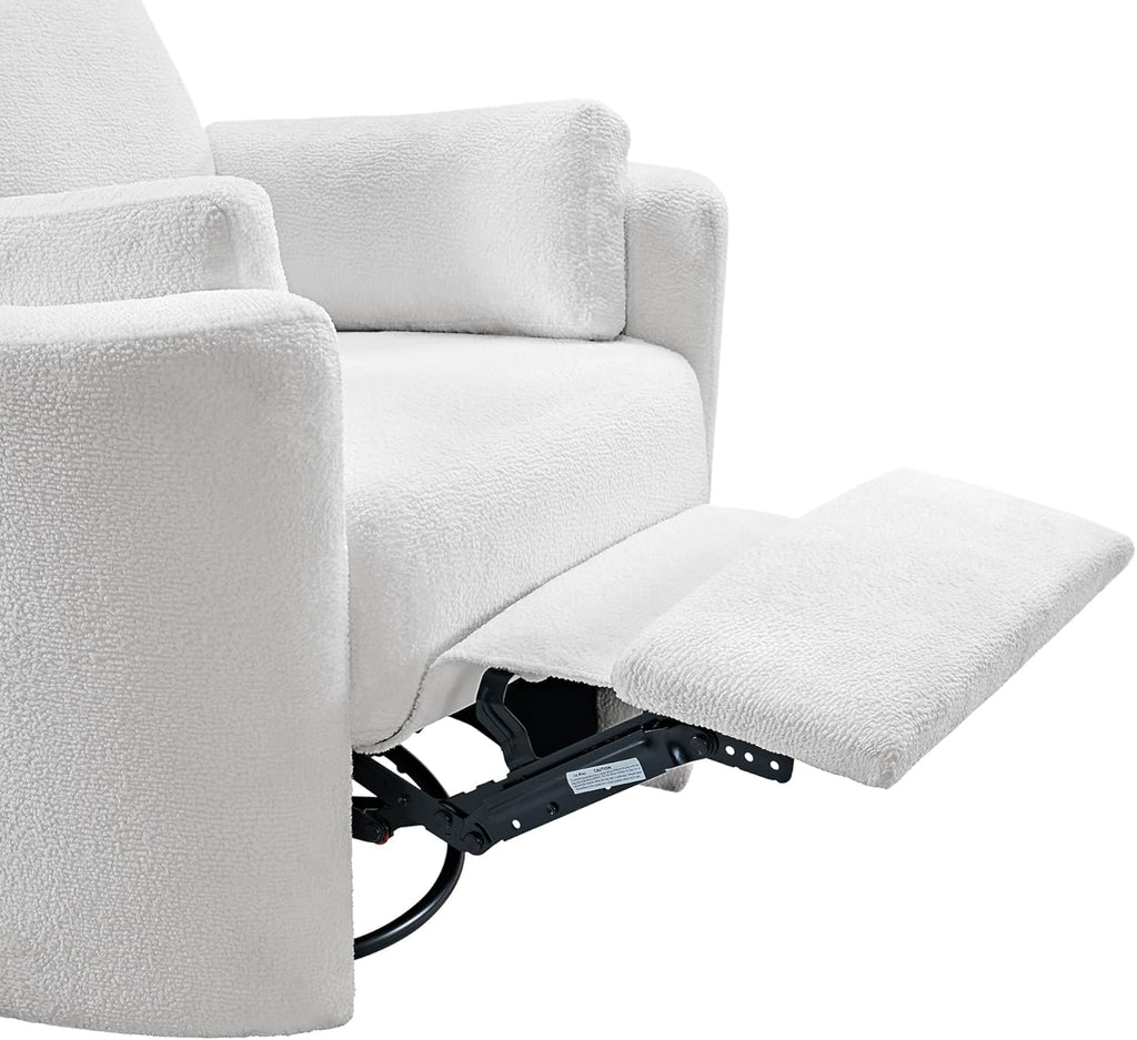Soho Baby Nottingham Upholstered Glider Recliner Rocking Chair 360° Swivel for Nursery and Living Room, Plush White