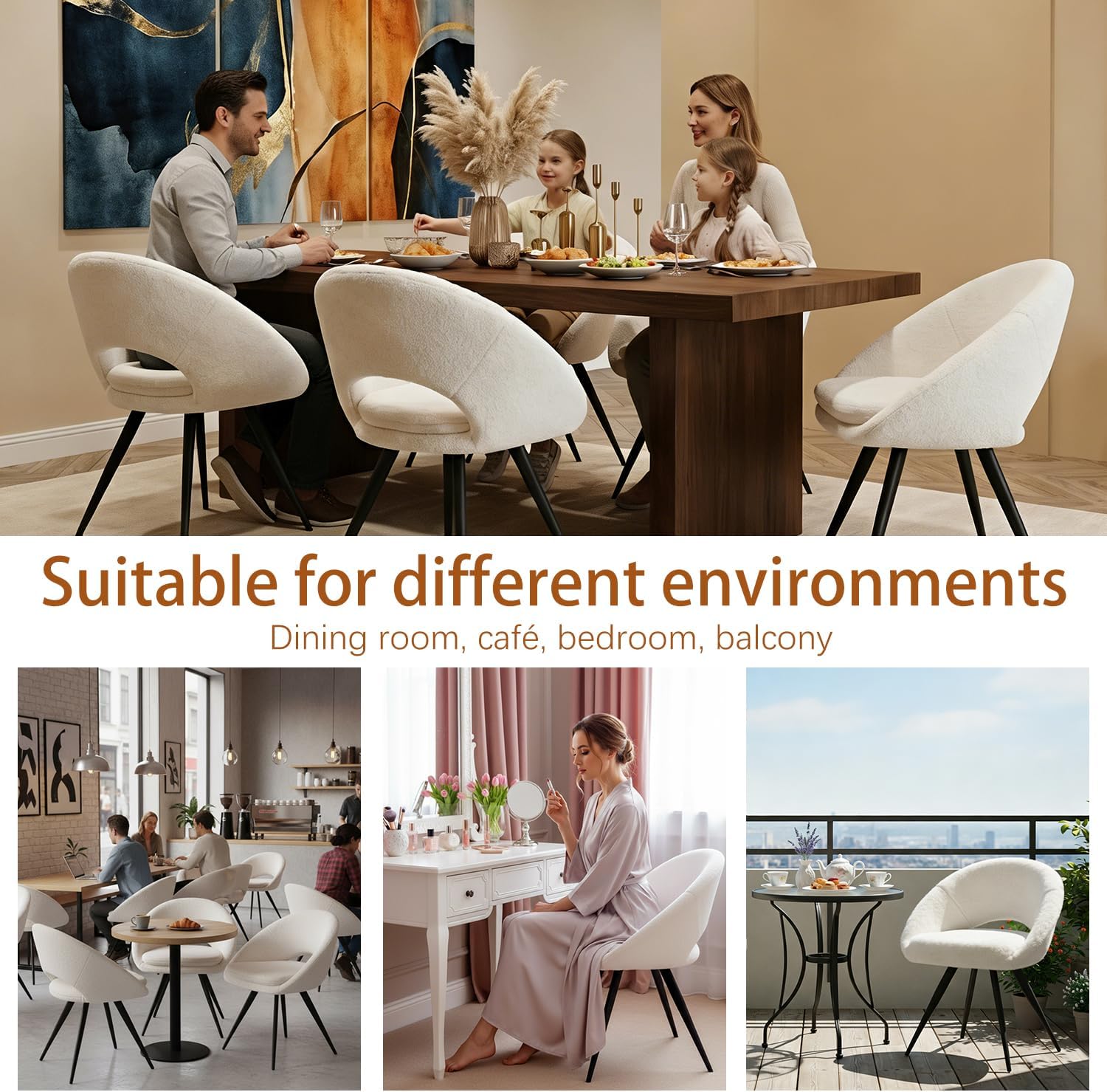 Modern Dining Chairs Set of 2 Upholstered Kitchen Chairs Dining Room Chairs Comfortable Side Accent Chairs with Curved Back for Kitchen Living Room Restaurant (White,2)