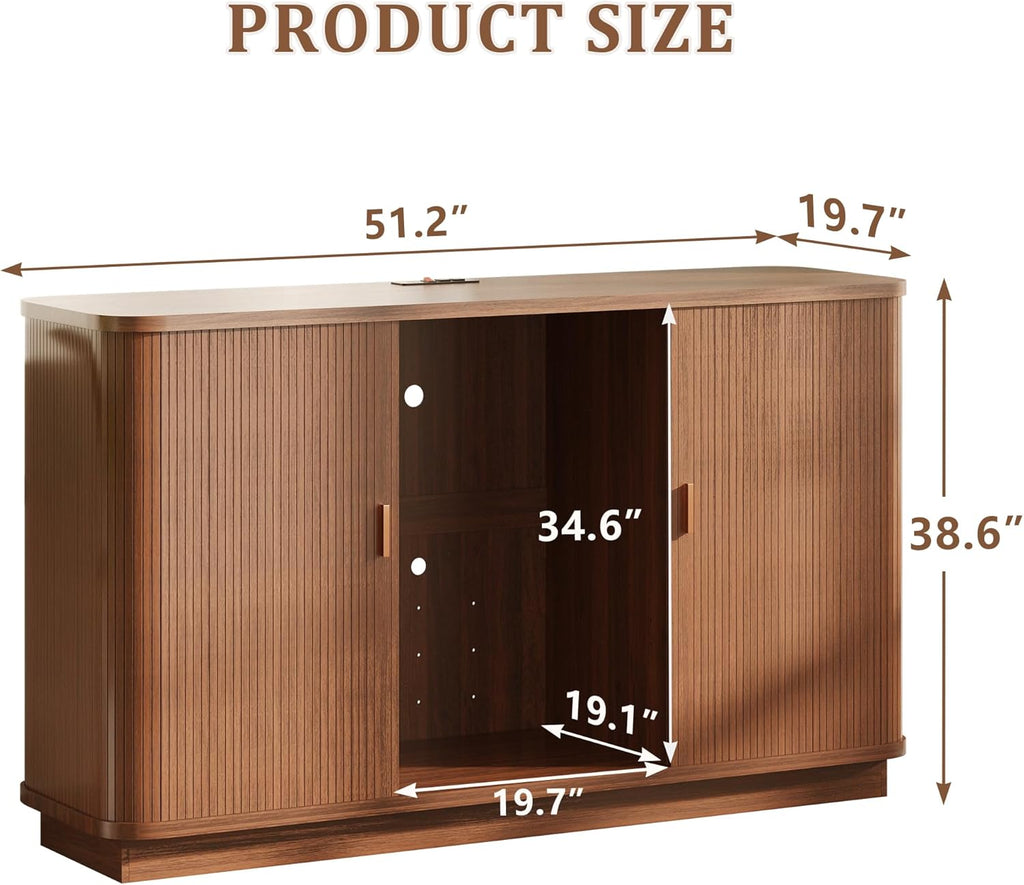 Coffee Bar Cabinet with Fridge Space, Liquor Wine Bar Cabinets with Wine Rack and Glass Holder, Mini Fridge Cabinet with Storage, Fluted Buffet Sideboard for Living Room, Home, Kitchen