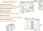 JassmiPkwy 78'' Rolling Kitchen Island with Extendable Dining Table for 4, Kitchen Islands on Wheels w/Pull Out Table, Drawer, 2-Tier Storage Shelf, Hooks, White