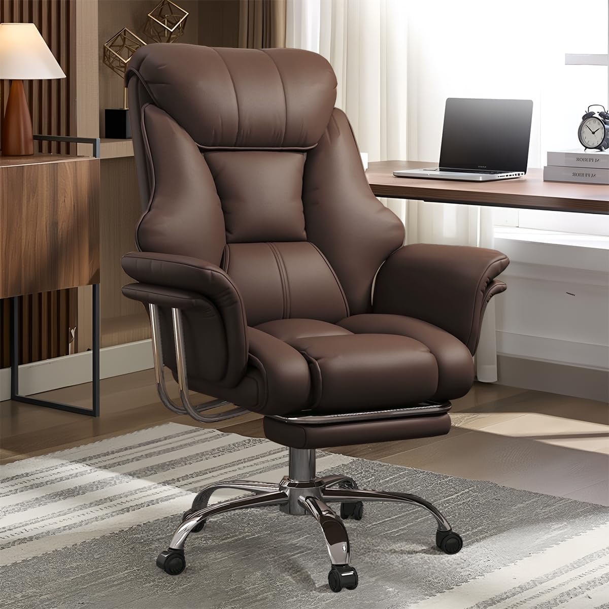 Big and Tall Office Chair Wide Seat Ergonomic Leather Executive Desk Chair with Leg Rest, Heavy-Duty 550 lbs Adjustable Height Computer Gaming Chairs