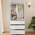 VOWNER 71" Tall Armoire Wardrobe Closet with Drawers and Mirror | Clothing Storage Cabinet with Hanging Rod, 2 Doors Wooden Wardrobe Cabinet for Bedroom, Large Capacity Storage (White)