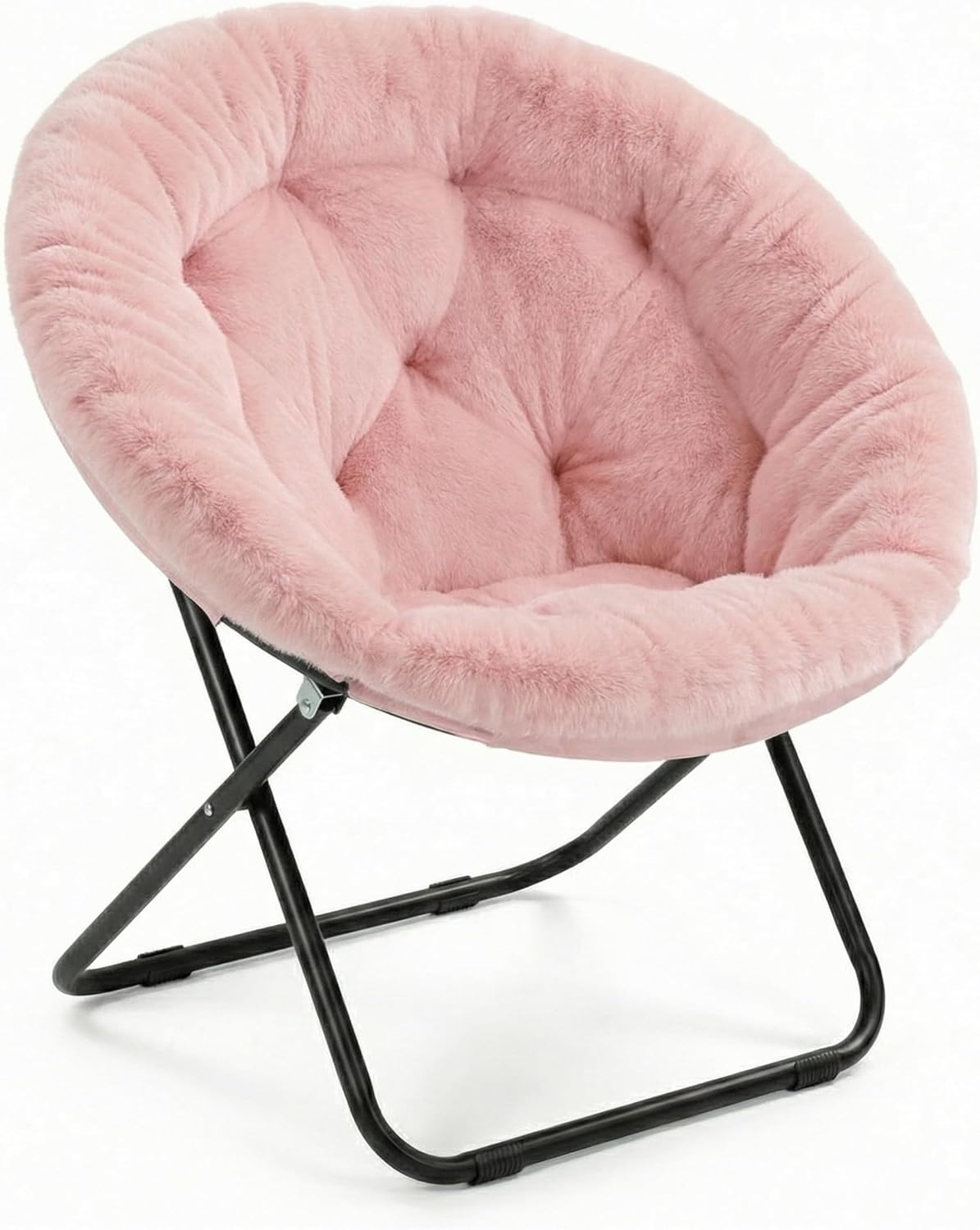Comfy Faux Fur Saucer Chair for Adults, Foldable Moon Chair with Metal Frame, Soft Padded Lounge Chair for Bedroom, Dorm & Gaming, Large Cozy Circle Chair for Teens & Adults (Dusty Rose)