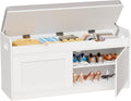 2-Tier Storage Bench, 39.4" Wide Shoe Bench with Lift-Up Top, Shoe Storage Bench with Cushion, Shoe Cabinet with Handleless Doors and Adjustable Shelf for Entryway, Bedroom, White KHD02W