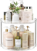 LAMU 12in 2 Tier Lazy Susan Organizer Large Lazy Susan Turntable Rotating Spice Rack Organization for Cabinet, Kitchen, Pantry, Countertop, Bathroom, Vanity, Medicine Cabinet Organizer, Clear