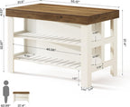 Tribesigns Kitchen Island with Storage Shelves, Farmhouse Wooden Stationary Island Table for Kitchen Dining Room