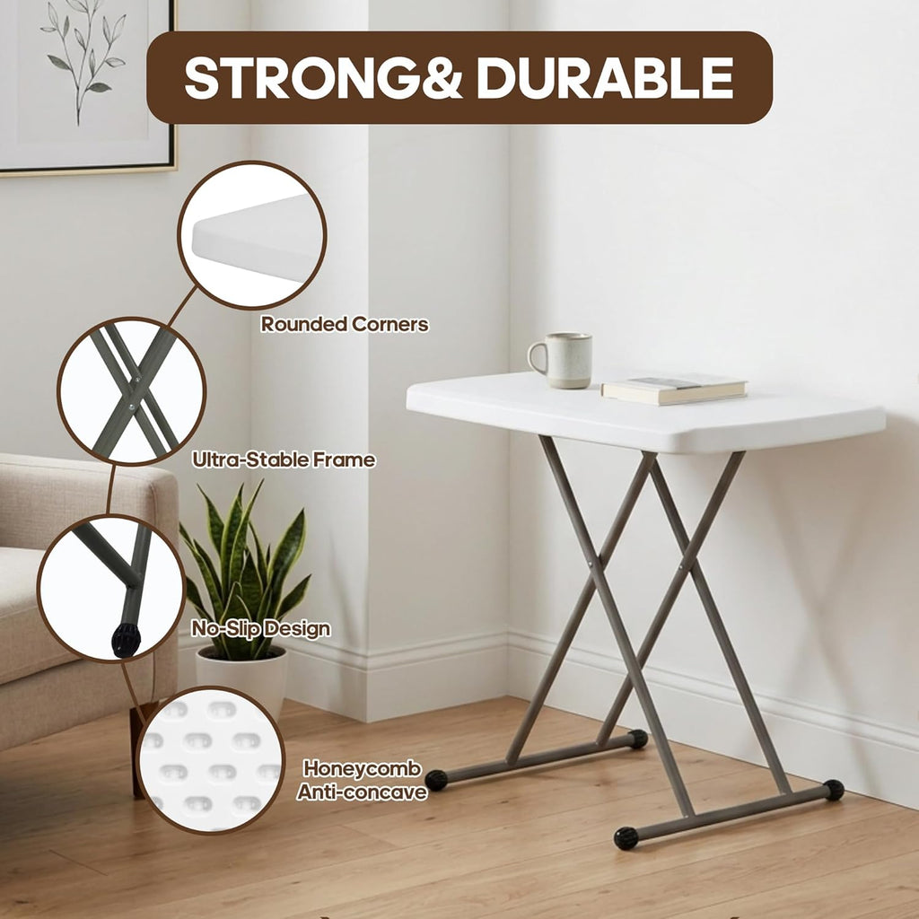 30 Inch Folding Table, 5-Level Height Adjustable TV Tray for Small Spaces, HDPE Tabletop Small Folding Table Portable for Laptop, Dining, Camping, 200 lbs Weight Capacity, No Assembly