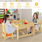 Costzon Kids Table and Chairs, Multifunctional Wooden Toddler Activity Desk Set w/Reversible Tabletop, Storage Drawers and Bookshelves for Drawing, Reading, Crafts, Toddler Table and Chair Set