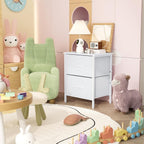 Stero Nightstand Set of 2, Kids Dresser with 2 Drawers, Steel Frame Bedside Furniture, Wood Top Fabric Night Stand, Colorful End Table for Home, Bedroom, Office, White