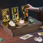 Wood Altar Table,Meditation Table with Storage Space and Tarot Card Holder,Tabletop Carved Sun and Moon Pattern Witchcraft Home Decor for Witchcraft Supplies, Divination, Prayer (A)