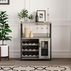 Bar Cabinet, Industrial Wine Cabinet with Removabl Glass Rack, Liquor Storage Cabinet with Adjustable Wine Rack, Home Bar with Mesh Doors and Baffle, Grey Without Light
