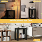 GOFLAME 24” Side Table, 2-Tier Rectangular End Table with Storage Shelf, Multipurpose Night Stand for Bedroom, Living Room, Black