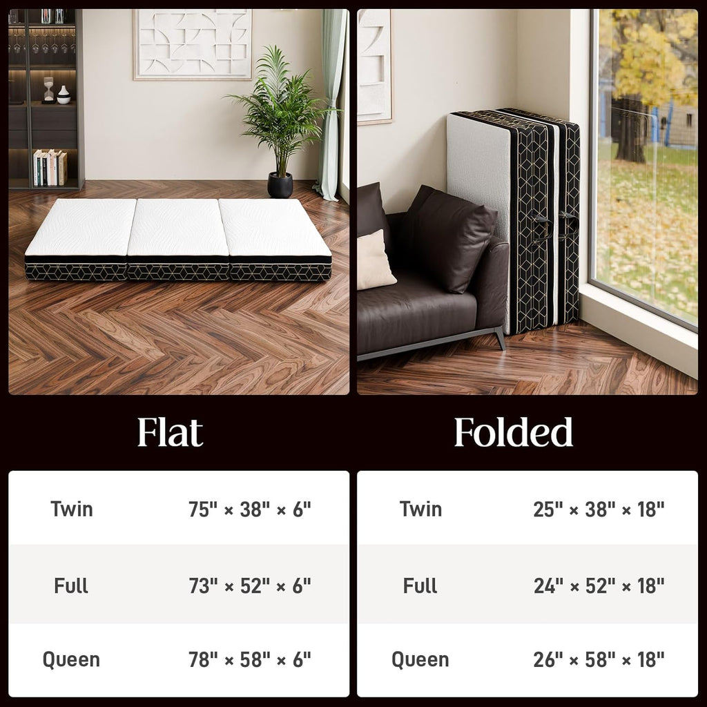 GEMBED Tri-Fold Memory Foam Mattress Queen - 6 Inch Portable Folding Sofa Bed with Handle & Washable Cover, Floor Sofa Bed with Non-Slip Base, Space-Saving for Room, Travel, Guest Bed, RV, 78"x58"x6"