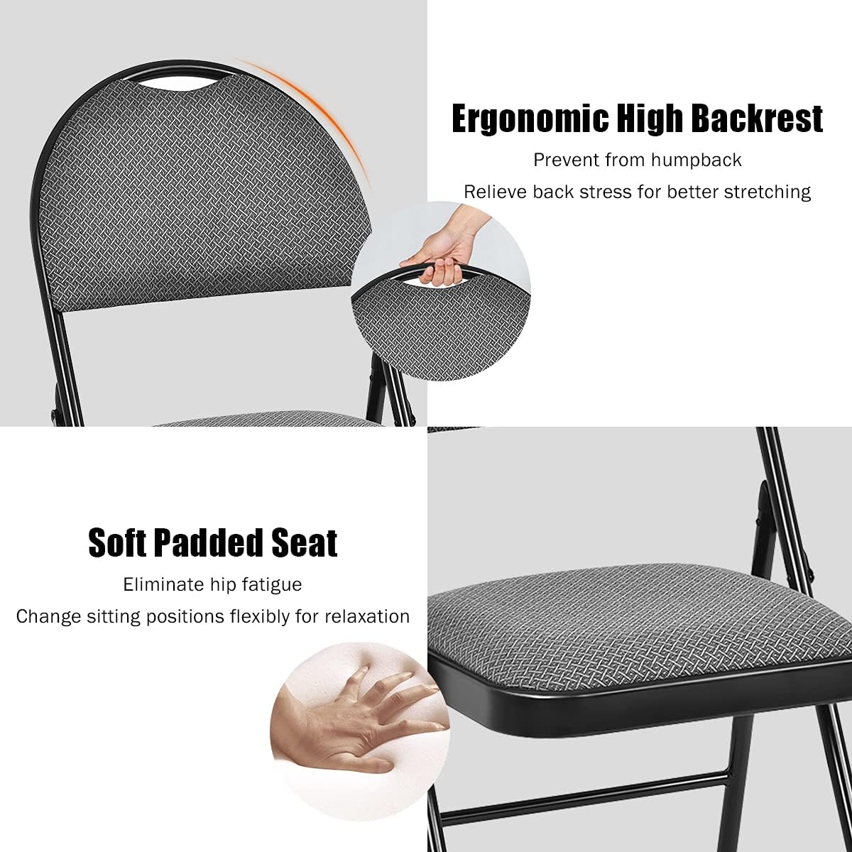 COSTWAY Padded Folding Chairs 2 Pack, Portable Steel Frame Dining Chairs with Cushion & Carry Design Back, Foldable Guest Chairs for Indoor & Outdoor Events Office Reception Wedding Party