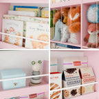 Kids Bookshelf, 8-Tier Bookshelf with Stuffed Animal Storage, Wooden Kids Bookcase and Toy Storage Organizer, Anti-Tipping Wall-Leaning Book Shelf for Kids Room, Playroom, Classroom. Pink