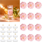 UDU 24 Pcs Floating Candles for Centerpieces and Floating Flowers for Centerpieces Artificial Flower Head for Home Birthday Wedding Party Table Decor Pink