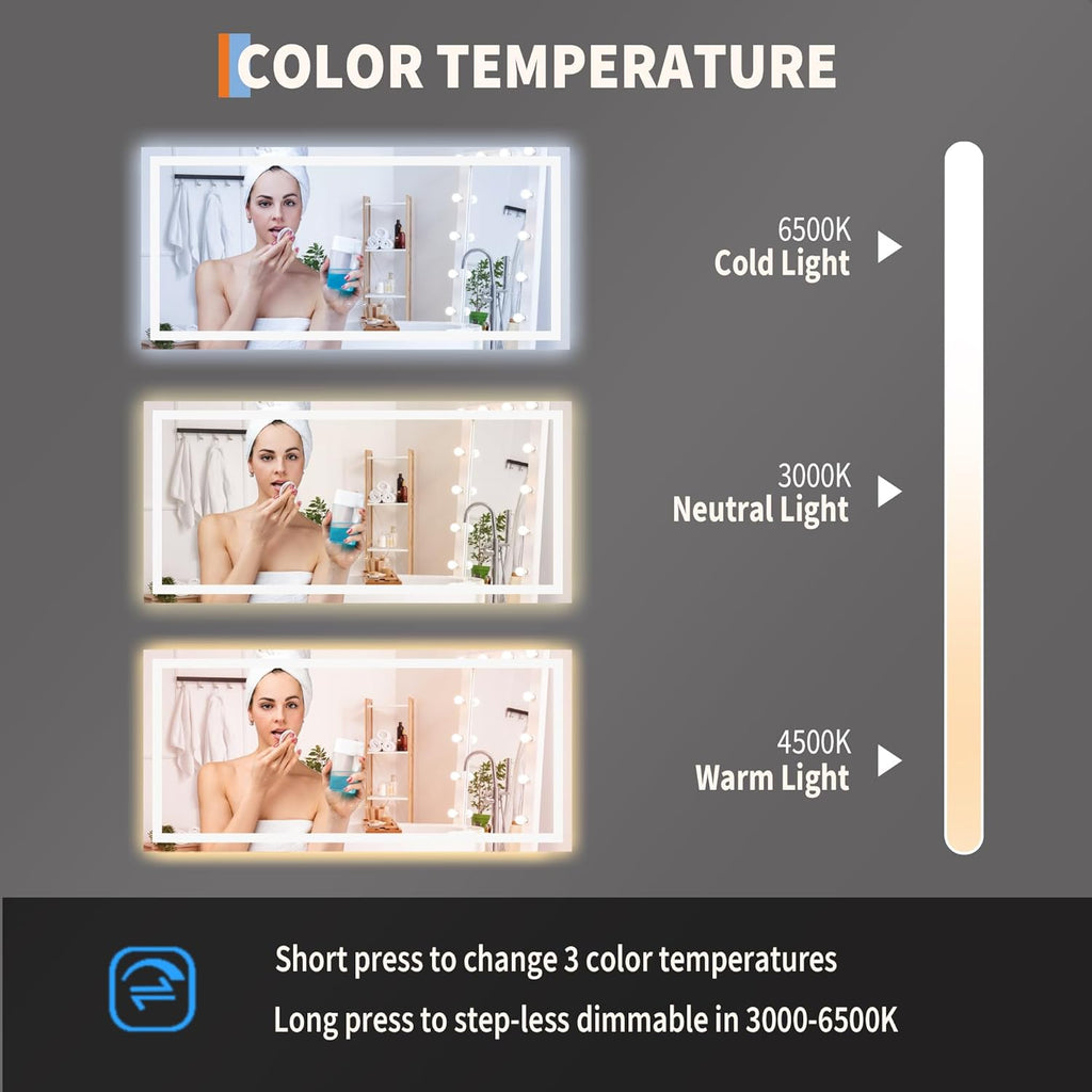 GarveeHome 60x36 Inch LED Bathroom Mirror with Lights, Dimmable Backlit & Frontlit Vanity Mirror, Anti-Fog, Shatterproof, 3X Magnification, Rectangular Wall Mounted Smart Mirror for Bathroom