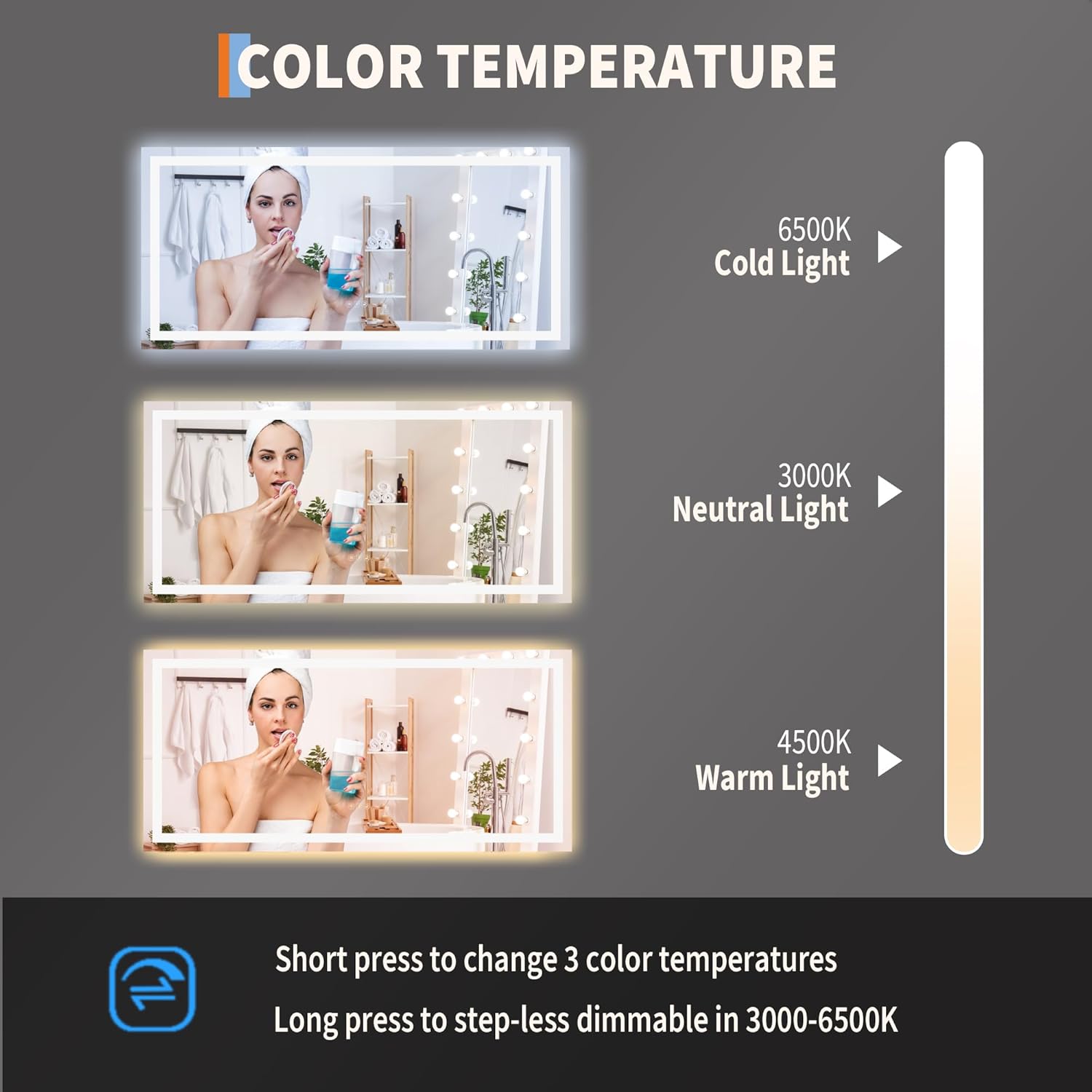 GarveeHome 60x36 Inch LED Bathroom Mirror with Lights, Dimmable Backlit & Frontlit Vanity Mirror, Anti-Fog, Shatterproof, 3X Magnification, Rectangular Wall Mounted Smart Mirror for Bathroom