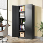 Metal Storage Cabinet with 2 Doors and 4 Shelves, 72" H Metal Cabinet with Lock, Steel Locking File Cabinet, Lockable Storage Cabinet, Tool Cabinet for Home, Office,Garage, School, Black