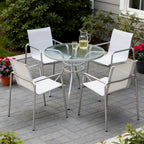 HomeRoots Set of Four Light Gray Steel Sling Outdoor Arm Chairs