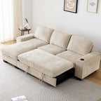 99" Convertible Sleeper Sofa Bed,L Shaped with Storage Chaise Pull Out Couch for Living Room,USB and Type-C,Removable Washable Chenille Covers (Beige)