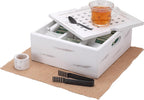 Wooden Tea Bag Organizer | Farmhouse Finish | 9-Compartment Storage | Countertop | Accessories: Tea Bag Squeezer, Natural Jute Placemat, Tea Spoon, Wooden Napkin Ring