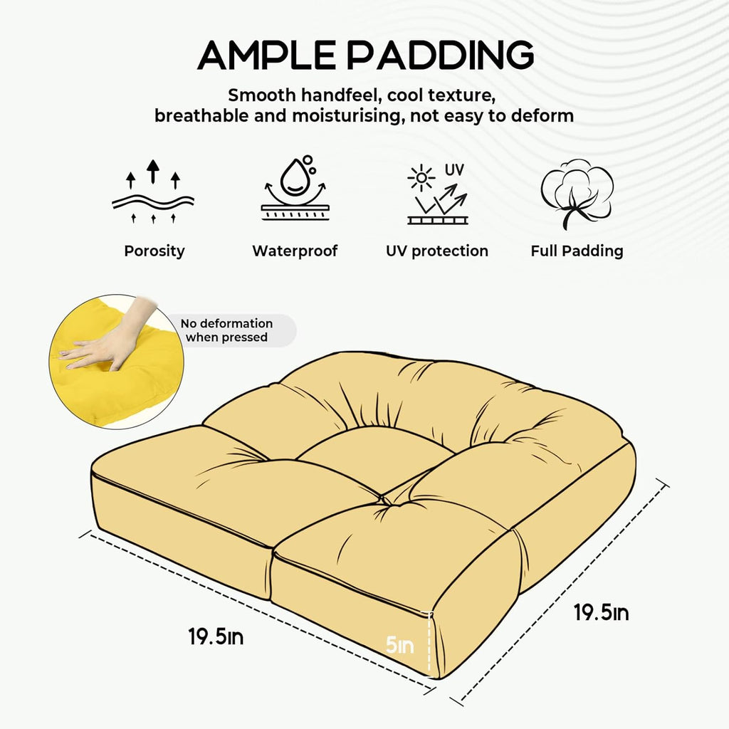 Patio Outdoor Chair Cushions Set of 2 Waterproof 19.5" x 19.5" x5" Outdoor Wicker Chair Cushion with Thick PP Cotton Resistant Patio Furniture Pads for Indoor and Outdoor Wicker Chair Cushion, Khaki