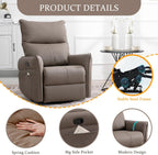 Swivel Rocker Recliner Chair, Upholstered 360° Fabric Leather Glider Rocker Chair for Nursery, Manual Small Recliners for Small Spaces Living Room Weight Capacity 300lbs