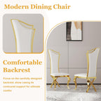 7-Piece Modern White Marble Dining Table Set, 70" Rectangular Kitchen Table with 6 High Backrest Chairs, Dining Room Set for 6 with Gold Stainless Steel Base for Dining Room