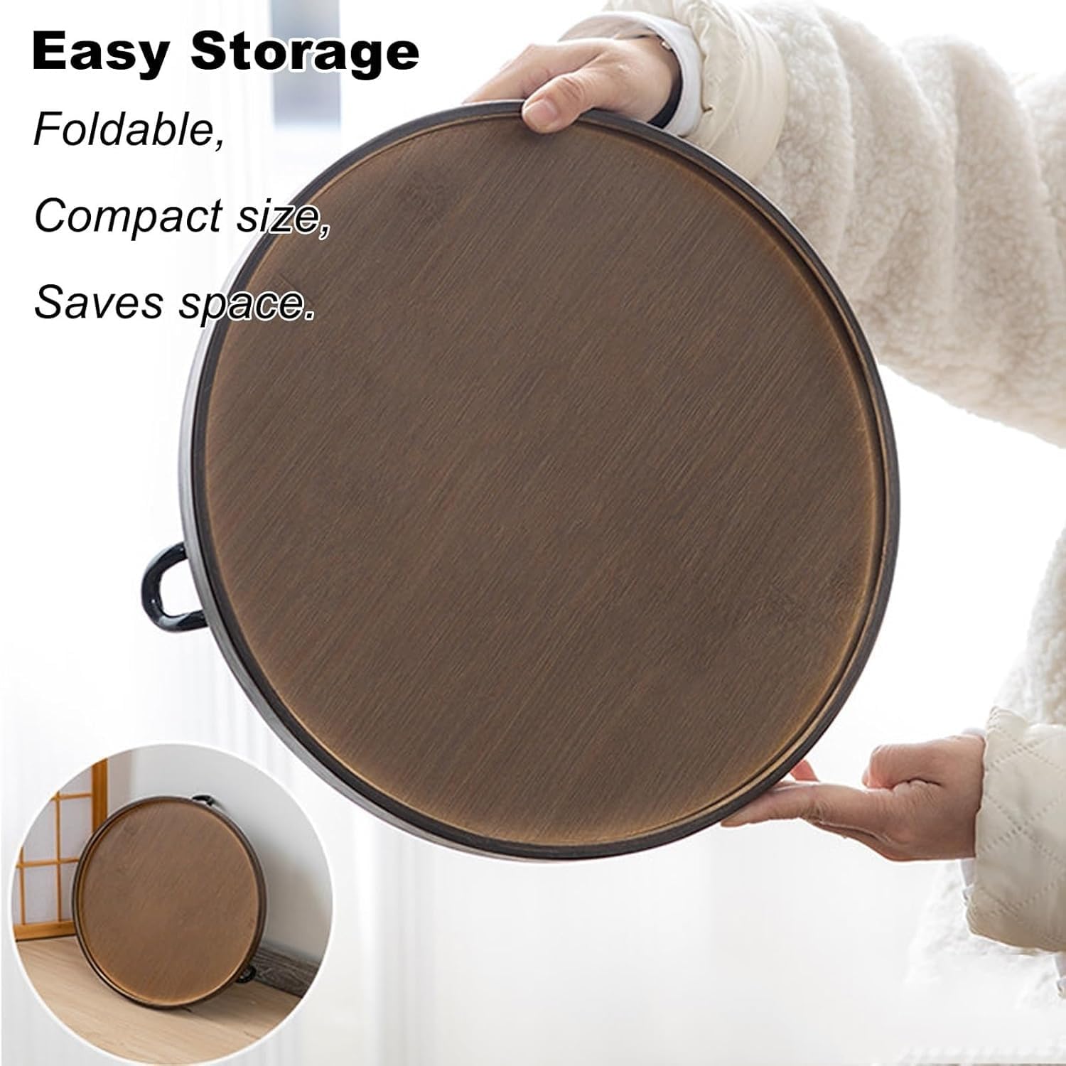 Round Coffee Table Sofa Side Table with Fluted Simple Center Table for Living Room, Farmhouse Cocktail Table End Table Multifunctional for Plant Shelf Indoor/Outdoor(Brown,40x40x32cm/16x16x13in)