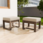 EAGLE PEAK Natural Cedar Outdoor Patio Ottomans with Removable Cushions, Set of 2, Outdoor Real Wood Footrest Contemporary Décor for Deck, Porch, Balcony and Backyard, Brownish/Beige