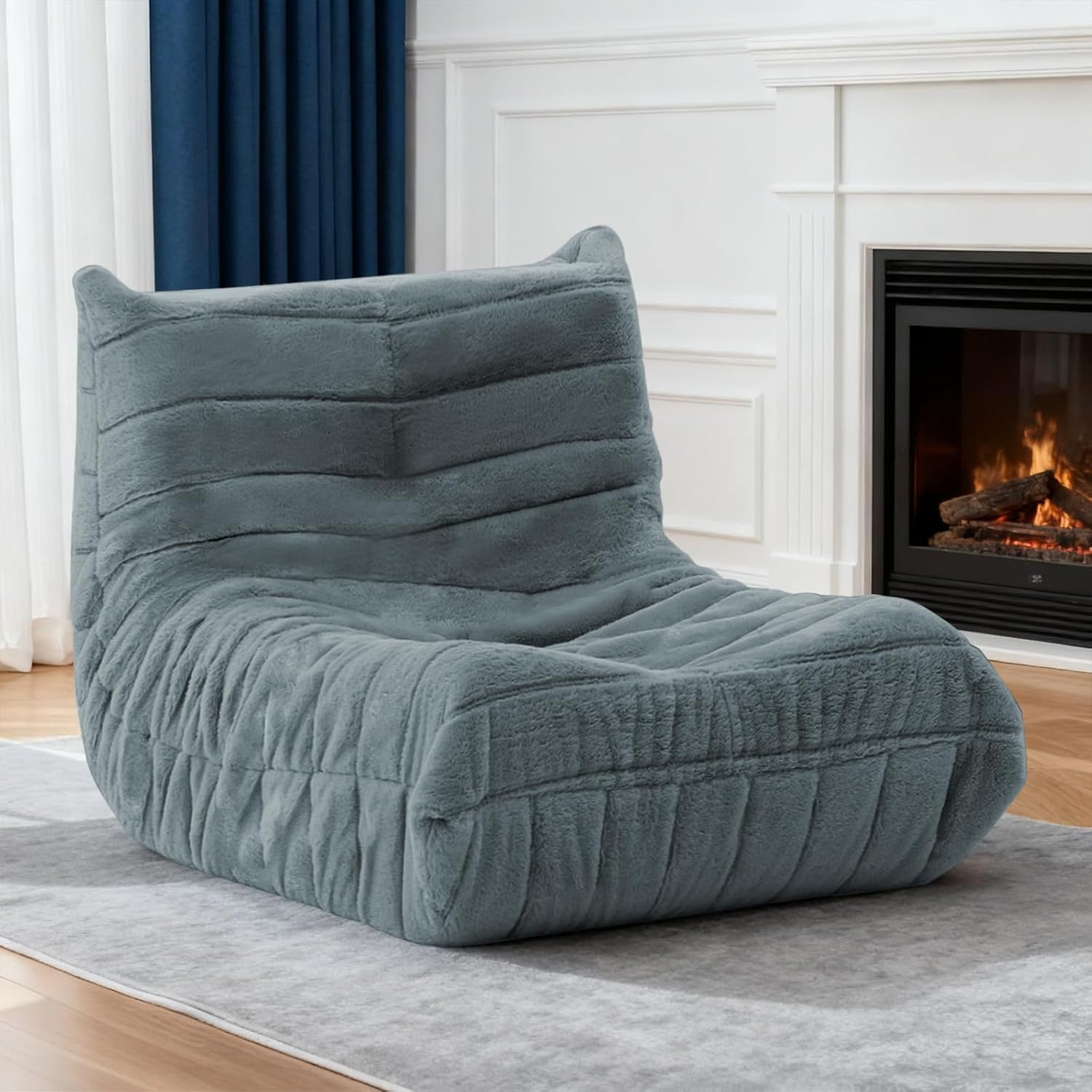 Bean Bag Chair for Adults, Giant Bean Bag Sofa Oversized Beanbag Chairs, Fireside Bean Bag Couch with High Density Sponge Filled Large Bean Bags Chair for Apartment Living Room Bedroom, Blue Grey