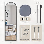 DUMOS 47"x14" Full Length Door Mirror, Arched Full Body Mirror with Aluminum Alloy Thin Frame, Leaning or Hanging, Suitable for Bedroom, Livingroom, Cloakroom, Black