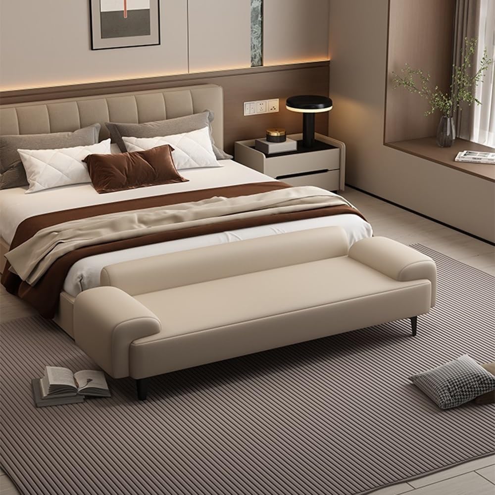 Modern Bed End Stool for Bedroom Bedside Hotel Sofa Light Luxury High-end Long Shoe Changing Entryway(Off-White,Small)