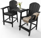 YEFU Tall Adirondack Chairs Set of 2: Oversize Balcony Adirondack Chairs Set - Outdoor Bar Height Barstools Widened Chair with Wood Grain - Weather Resistant for Deck Backyard Yard Poolside Pool
