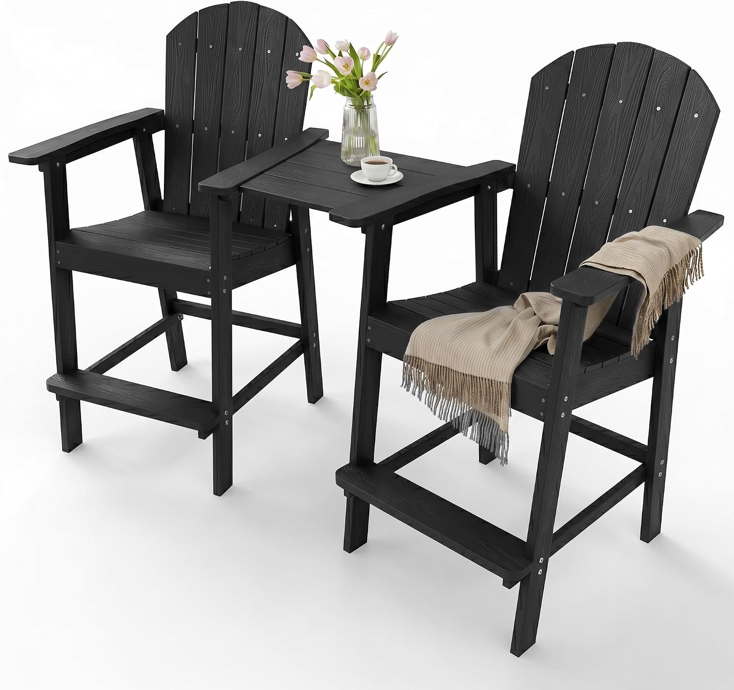 YEFU Tall Adirondack Chairs Set of 2: Oversize Balcony Adirondack Chairs Set - Outdoor Bar Height Barstools Widened Chair with Wood Grain - Weather Resistant for Deck Backyard Yard Poolside Pool