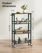 Pipishell Slim Storage Cart with Wheels - 4 Tier Rolling Kitchen Storage Cart with Handle and Wood Top, Metal Slim Bathroom Cart for Laundry Room, Bathroom, Kitchen, Narrow Space, Black & Rustic Brown